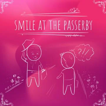 Hundred important reminders - notes - smile at the passerby - Pink and purple Stock Illustration
