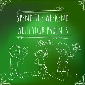 Hundred important reminders - notes -  Spend the weekend with parents - Green Stock Illustration