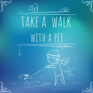 Hundred important reminders - notes - Take a walk with a pet - Cyan and blue  Stock Illustration