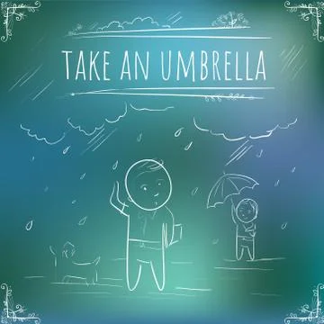 Hundred important reminders - notes - Take an Umbrella - Grey, green and blue Stock Illustration