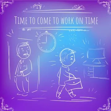 Hundred important reminders - notes - Time to come  to work on time - Violet  Stock Illustration