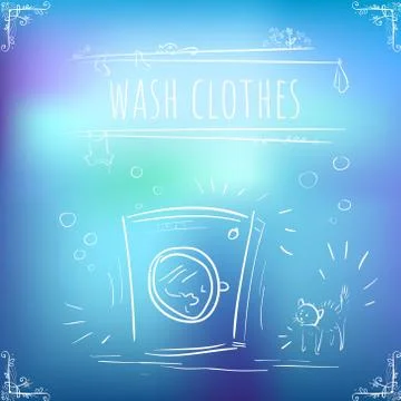 Hundred important reminders - notes - Wash Clothes - blue gradient background Stock Illustration
