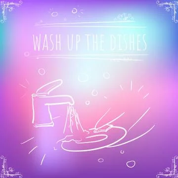 Hundred important reminders - notes - Wash Up the Dishes - Pink, purple, ligh Stock Illustration