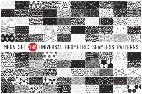 Hundred universal different geometric seamless patterns Stock Illustration