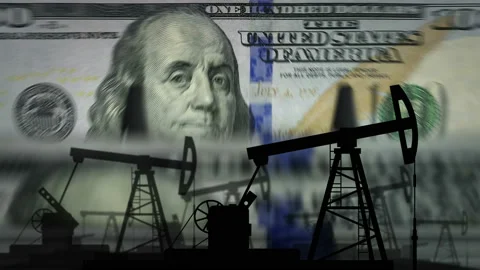 Hundred US Dollar money counting with oil pump Stock-Footage 159497098