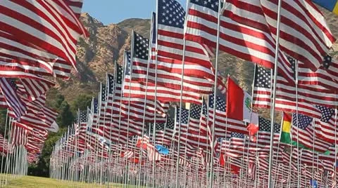 HUNDREDS OF AMERICAN FLAGS IN SLO-MO 5 Stock Footage 12160174