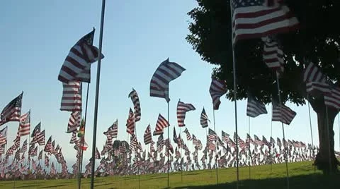 HUNDREDS OF AMERICAN FLAGS IN SLO-MO 4 Stock Footage 12160492