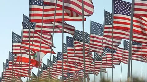 HUNDREDS OF AMERICAN FLAGS IN SLO-MO 3 Stock Footage 12160555