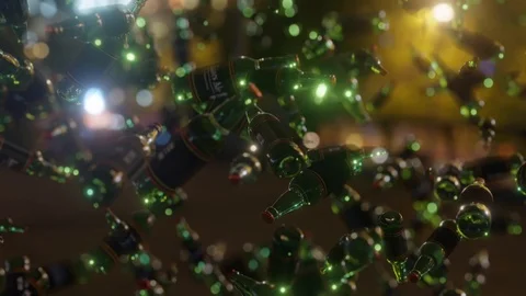 Hundreds of beer bottles fall from the sky. Abstract animation. 스톡 동영상 100513636