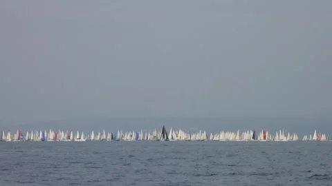 Hundreds boats on regatta Stock Footage 254583065