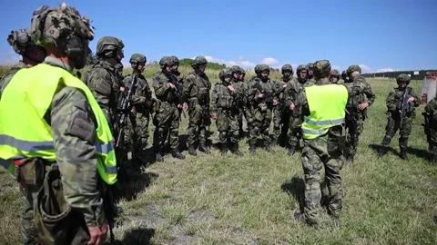 Hundreds of Czech youths participate in a basic military training course, Bochov Stock Footage 340421380