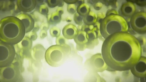 Hundreds of eggs, spawn or spores flying in the water. Sci-fi scene picturing Stock Footage 226413582