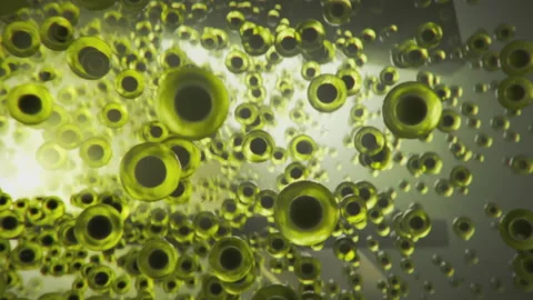 Hundreds of eggs, spawn or spores flying in the water. Sci-fi scene picturing Stock Footage 226413961