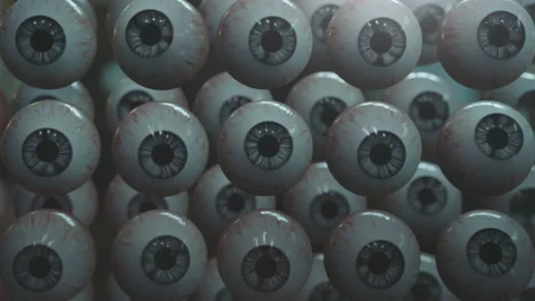 Hundreds of eyes, alien eyeballs observing, looking around. Zoom out, dolly out. Stock Footage 157443807