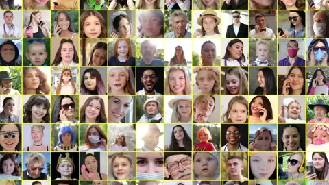 Hundreds of faces of multiracial people. Video stock 152626431