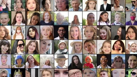 Hundreds of faces of multiracial people. Vidéo 152626500