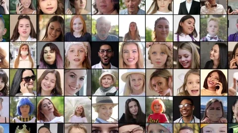 Hundreds of faces of multiracial people. Vidéo 152626508