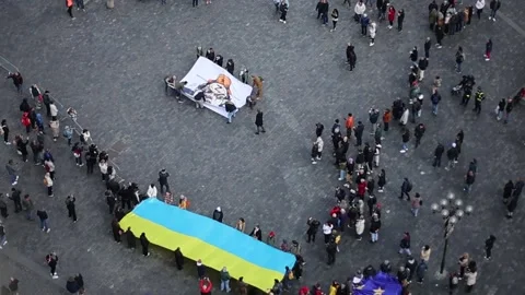 Hundreds participate in Prage flash mob in support support of Estonia's funding  Stock Footage 273214547