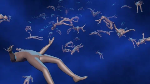 Hundreds of people floating in space. Full screen distribution of bodies Stock-Footage 95813124