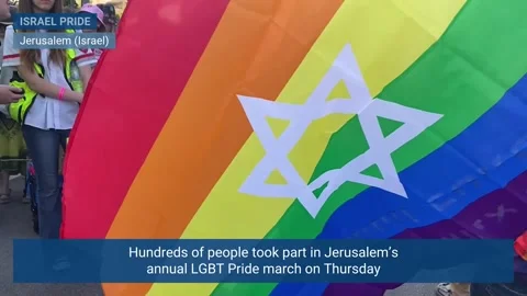 Hundreds of people take part in Jerusalem's Pride parade, Jerusalem, IL - 06 Jun Stock Footage 310779497