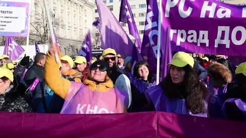 Hundreds protest in Sofia in protest organised by trade unions, Sofía, BG - 18 D Stock Footage 258926281