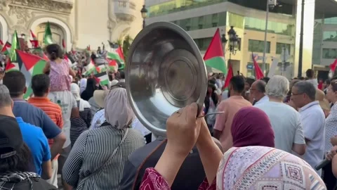 Hundreds protest in Tunis demanding an end to Israeli offensive on Gaza, Túnez,  Stock-Footage 313455030