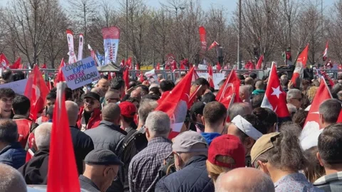 Hundreds of thousands of people joined a massive opposition protest in Istanbul  Stock Footage 305678876