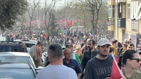 Hundreds of thousands of people joined a massive opposition protest in Istanbul  Stock Footage 305680462