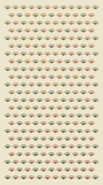 Hundreds of tiny fan motifs create a precise allover field in olive, terrac.. Stock Illustration