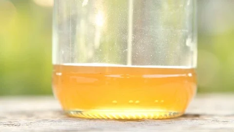 Huney in the glass of bottle Video stock 79669606