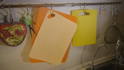 Hung the Meat Cutting Board on the Hook Stock Footage 98151307