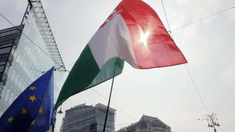 Hungarian and EU flag Stock Footage 82518639