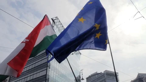 Hungarian and EU flag Stock Footage 82518857
