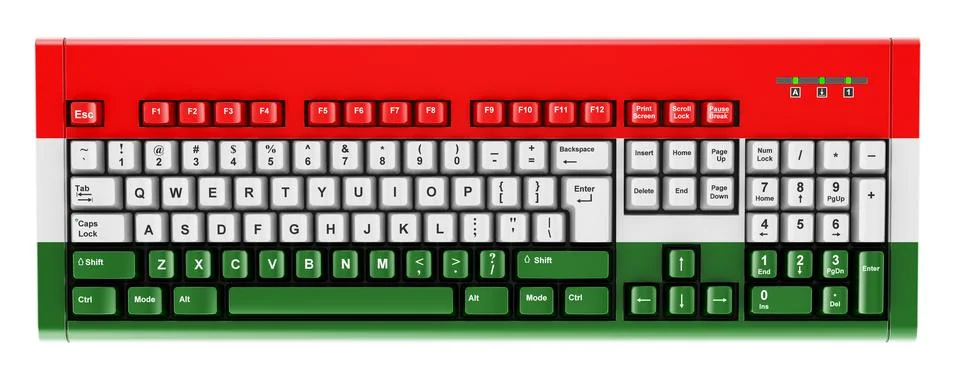 Hungarian flag painted on computer keyboard. 3D rendering Illustrazione stock