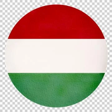 Hungarian flag in round shape. Hand drawn watercolor illustration. Stock Illustration