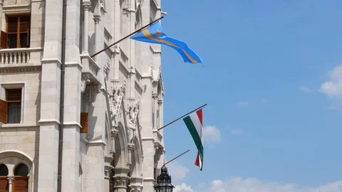 Hungarian flag shakes the wind. Stock Footage 111432653