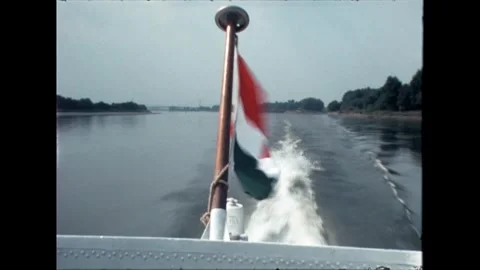Hungarian flag on a ship Stock Footage 267970884