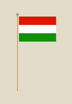 Hungarian flag vector on a simple gold pole, a national symbol illustration.. Stock Illustration