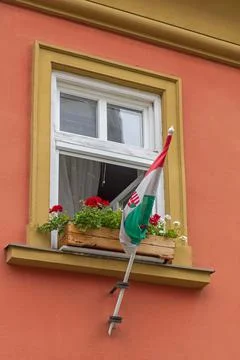 Hungarian Flag Window Stock Photos