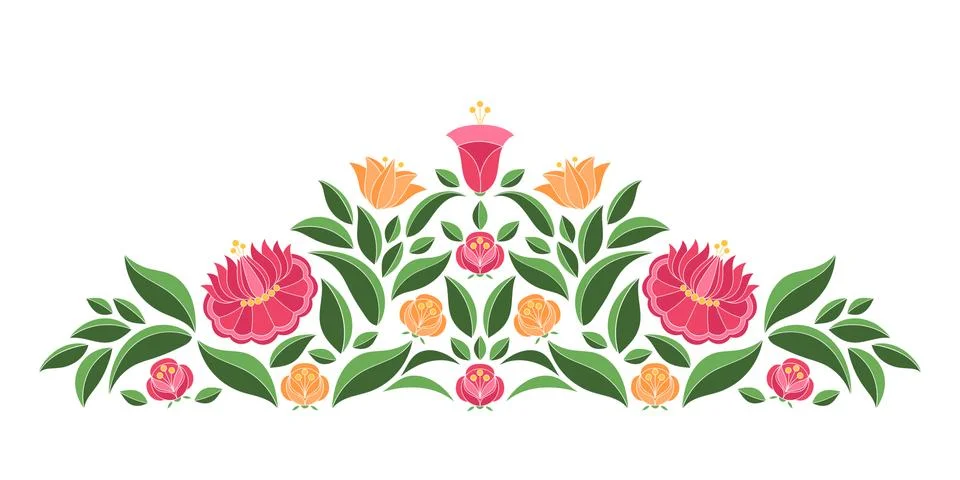 Hungarian folk pattern vector border. Kalocsa embroidery ethnic ornament Illustrazione stock