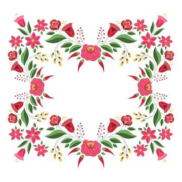 Hungarian folk pattern vector frame. Kalocsa embroidery Stock Illustration