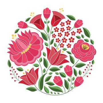 Hungarian folk pattern vector. Kalocsa floral ethnic ornament Stock Illustration