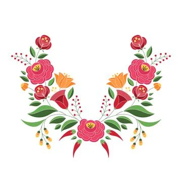 Hungarian folk pattern vector. Kalocsa floral ethnic ornament Stock Illustration