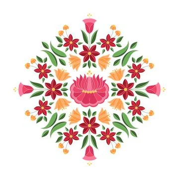 Hungarian folk pattern vector. Kalocsa floral ethnic ornament Stock Illustration