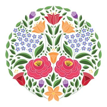 Hungarian folk pattern vector. Kalocsa floral ethnic ornament. Stock Illustration