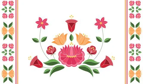 Hungarian folk pattern vector. Kalocsa embroidery floral ethnic ornament Stock Illustration
