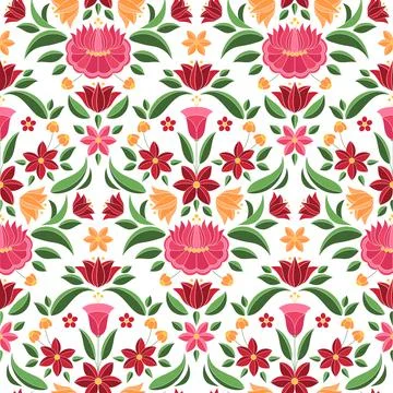Hungarian folk pattern vector seamless. Kalocsa floral ethnic ornament Stock Illustration