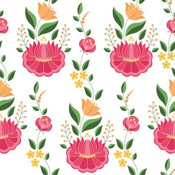 Hungarian folk pattern vector seamless. Kalocsa ethnic ornament Stock Illustration