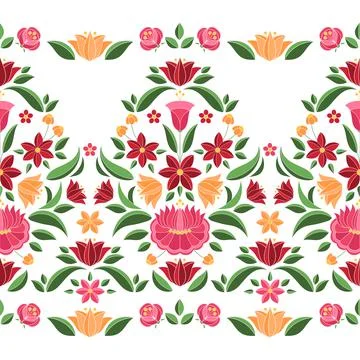 Hungarian folk pattern vector seamless border. Kalocsa floral embroidery Stock Illustration