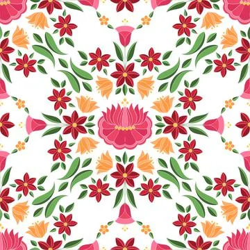 Hungarian folk pattern vector seamless. Kalocsa floral ethnic ornament Stock Illustration